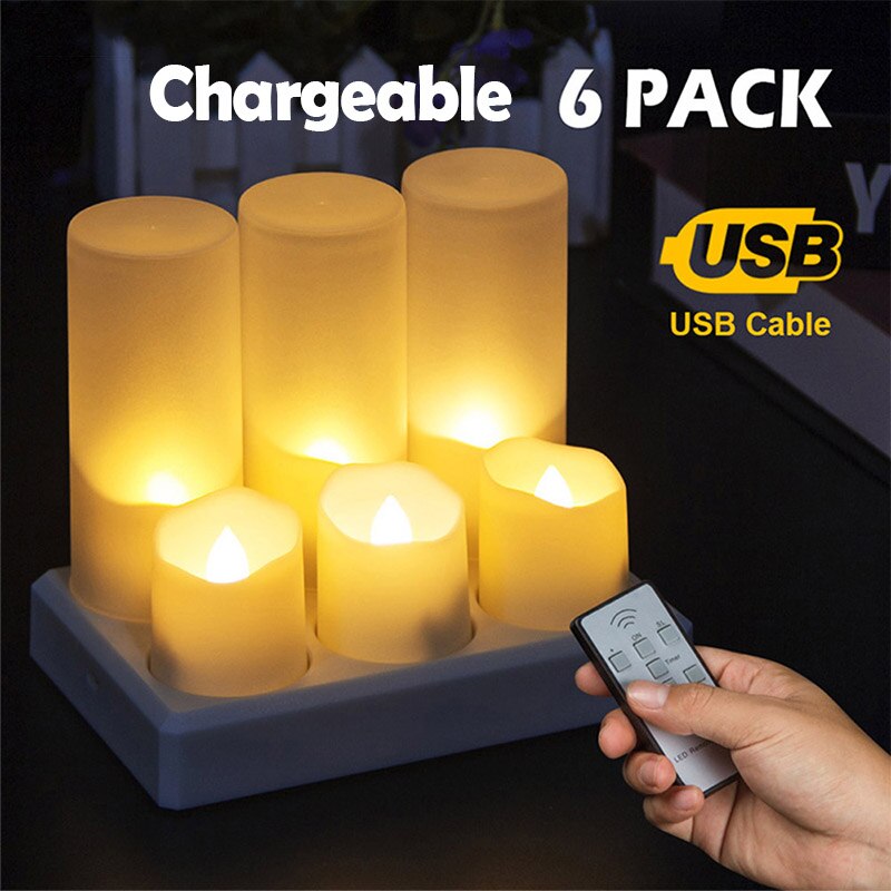 6 Pack LED Flameless Candles Remote Electric Tea Light Fake Vela Flame Votive Timer Tealight Home Decor Charging or no Charging